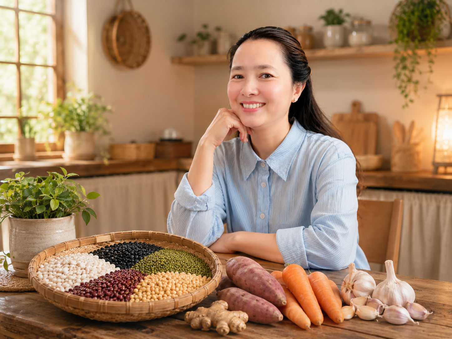 Nguyên liệu thực vật toàn phần cho bữa tối ấm gồm đậu củ gừng tỏi