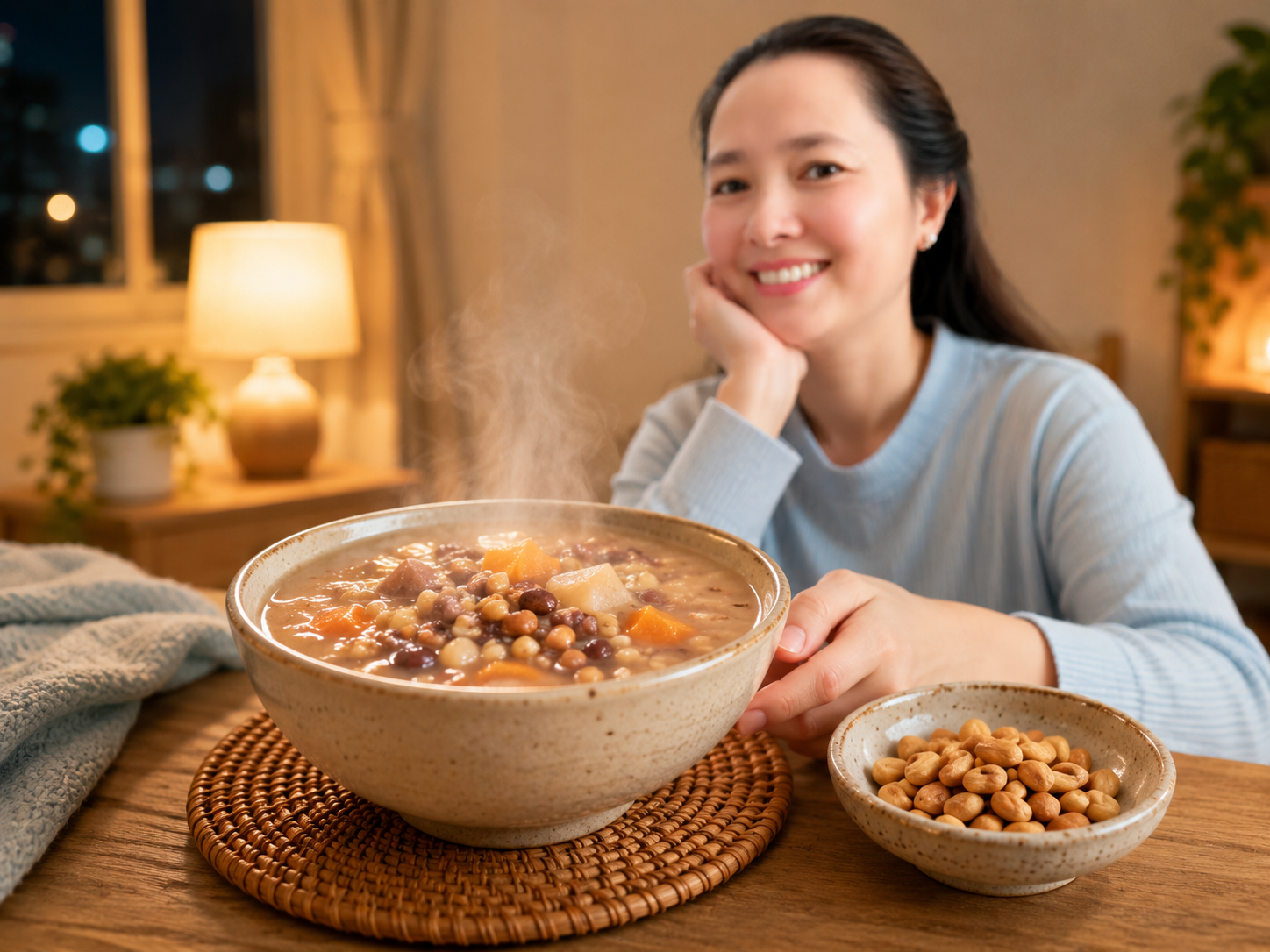 Cháo đậu và súp củ là gợi ý bữa tối ấm cho người lạnh chân