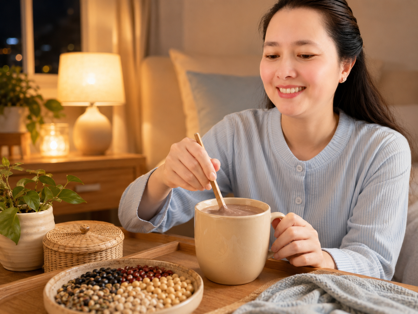 Ly bột ngũ đậu ấm buổi tối giúp bữa ăn thêm trọn vẹn theo Dinh Dưỡng Cân Bằng